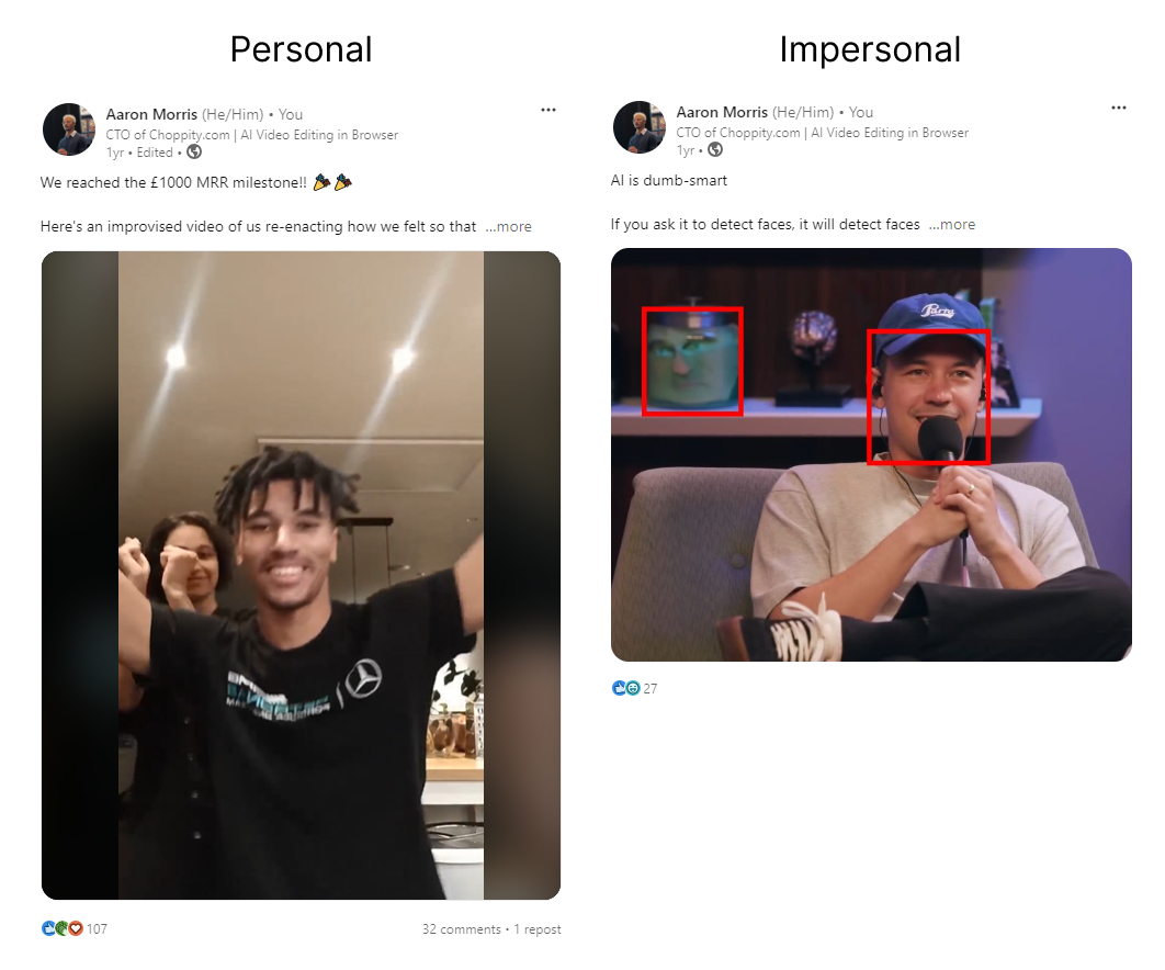 Personal vs impersonal LinkedIn posts
